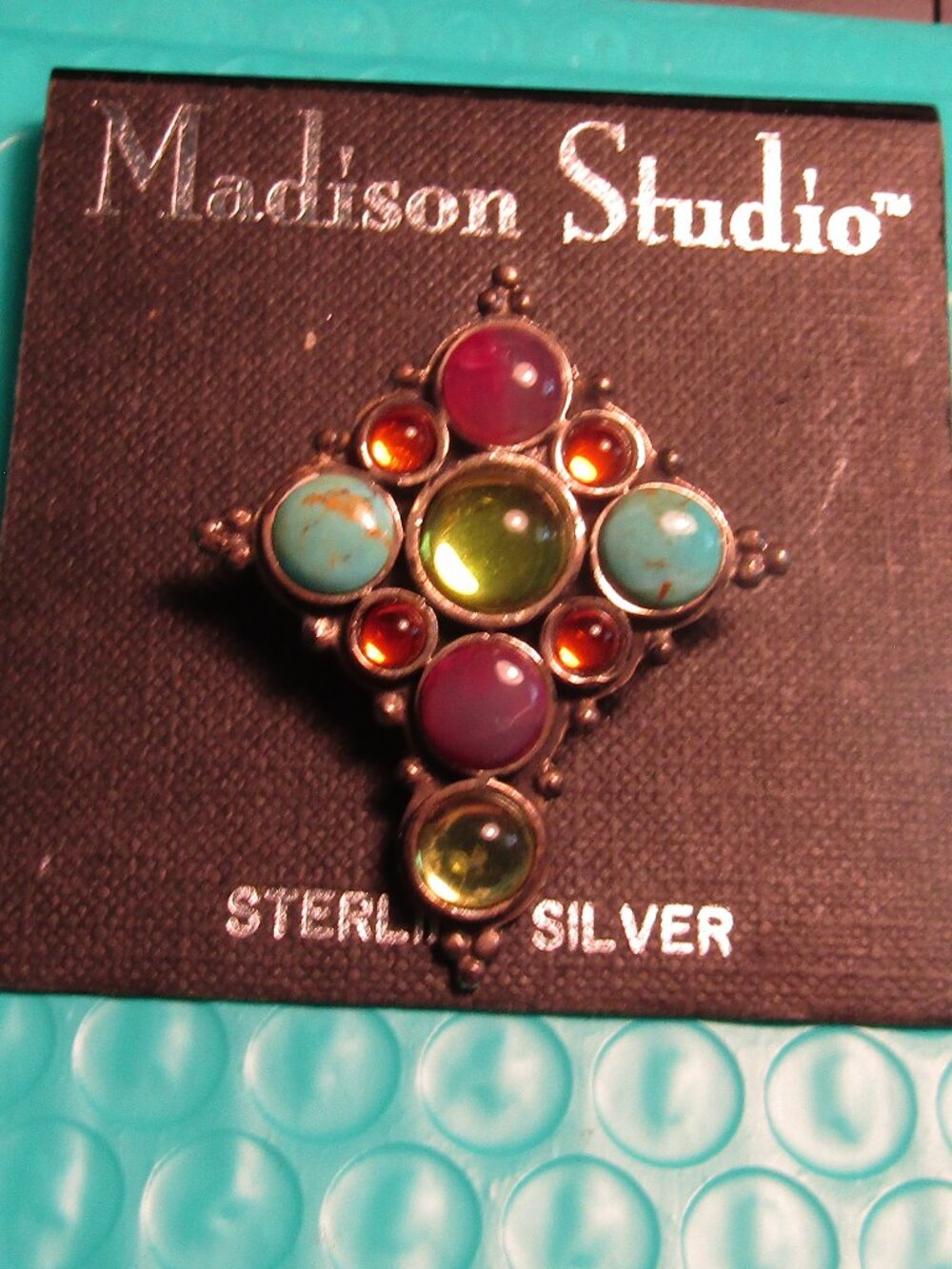 10g New Card 925 Sterling Silver Cross Pendant MADISON STUDIO Turquoise Peridot+